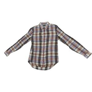 Vince Men’s Long Sleeve Button Up Front Shirt 100% Linen Size S Purple Plaid